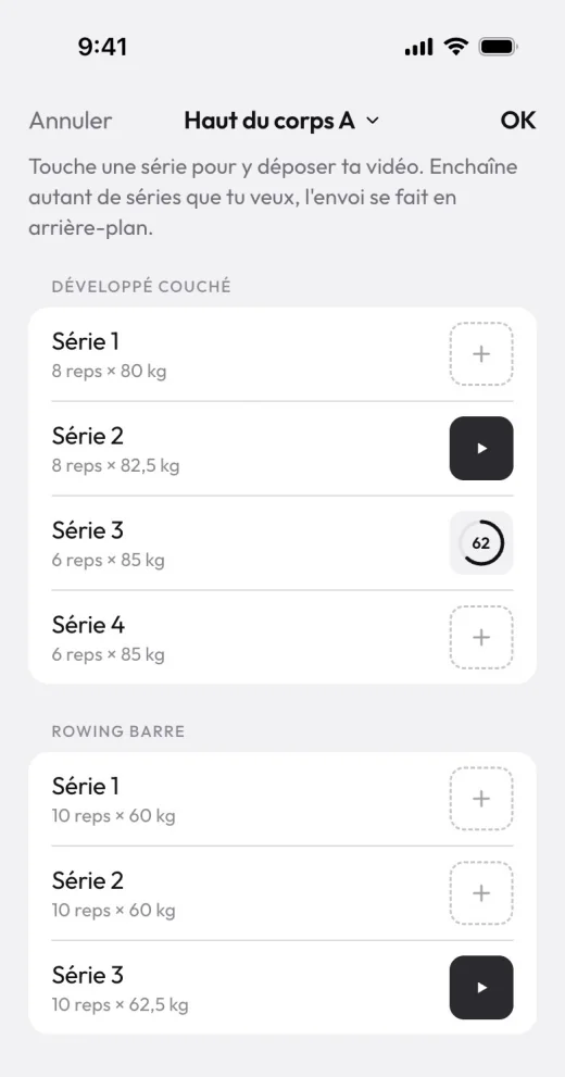 Dépôt de vidéos dans l'app client, série par série