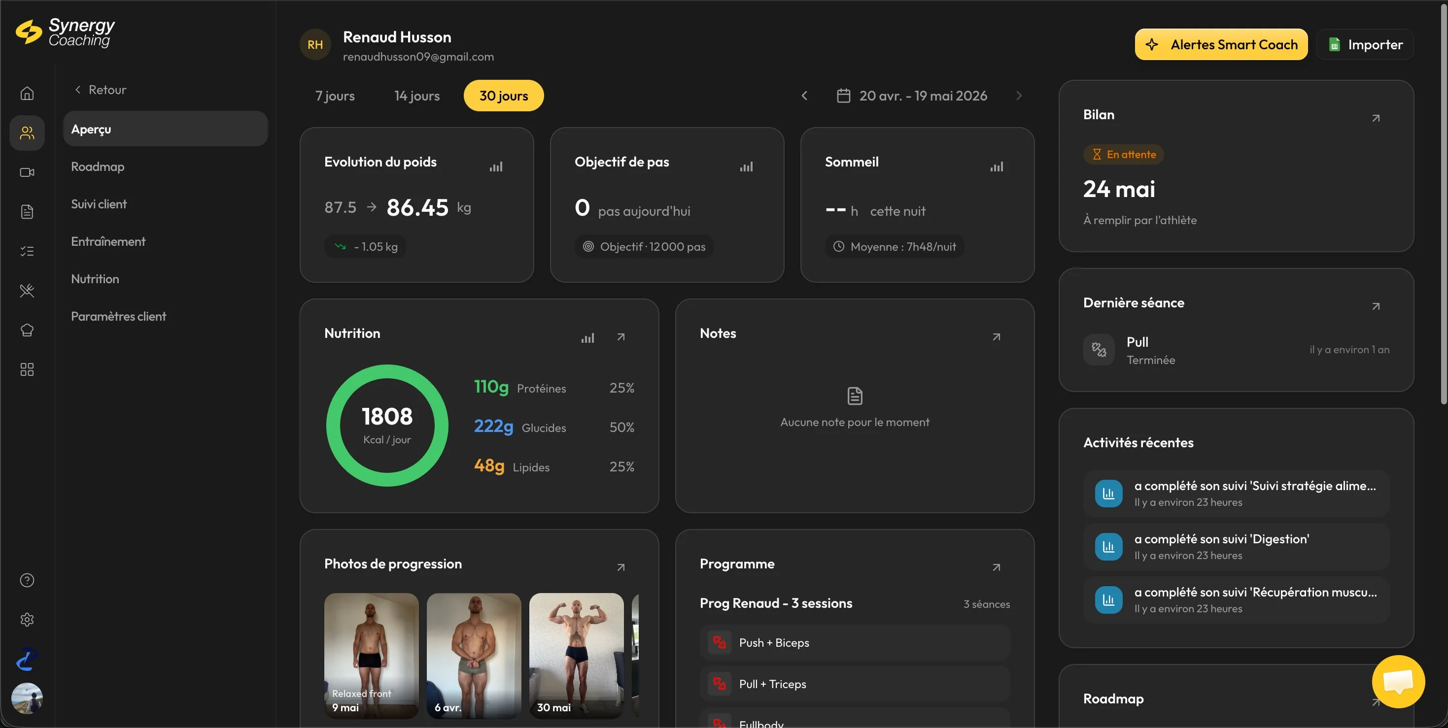 Aperçu de l'application Synergy Performance